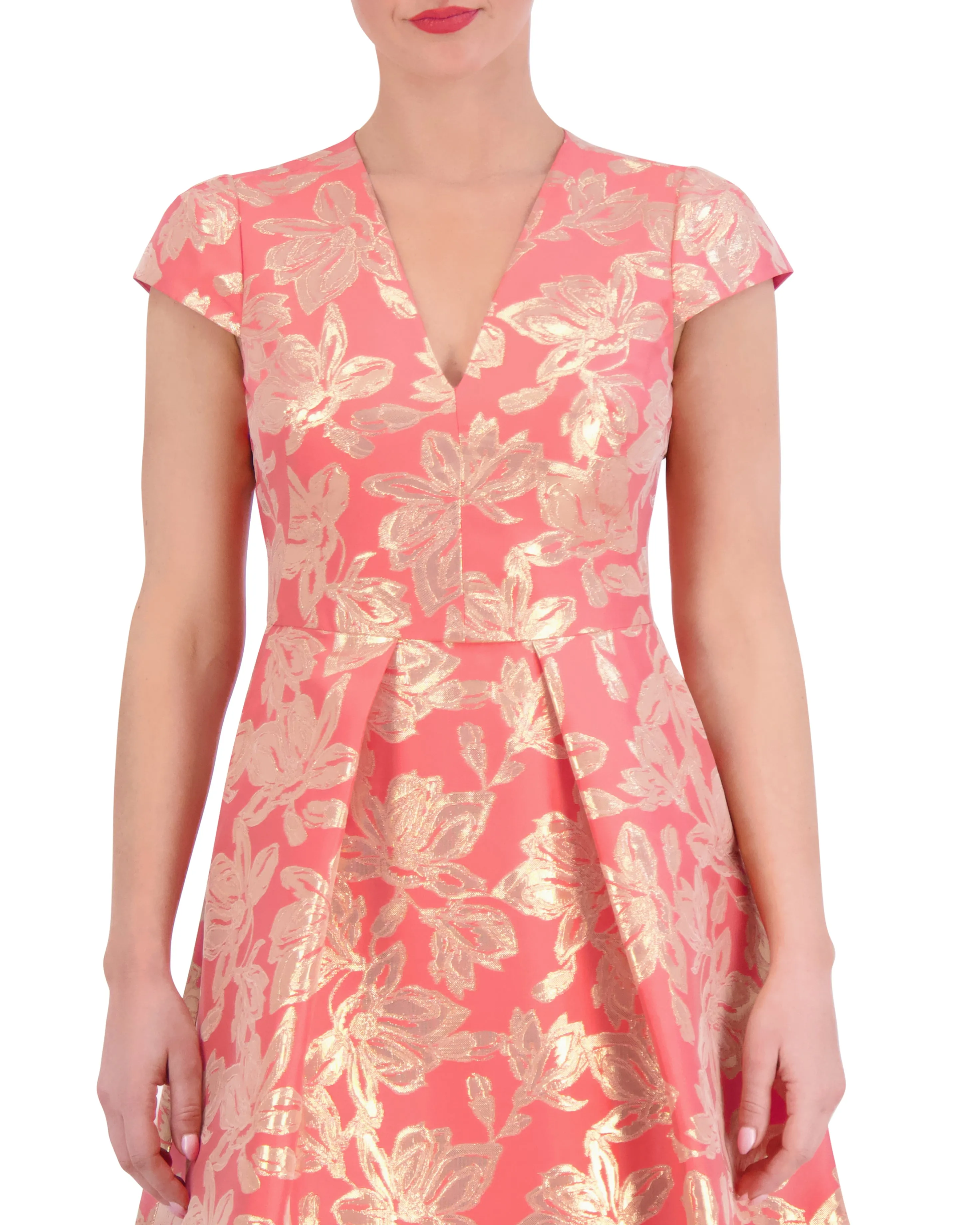 Petite Floral-Jacquard Fit-And-Flare Dress