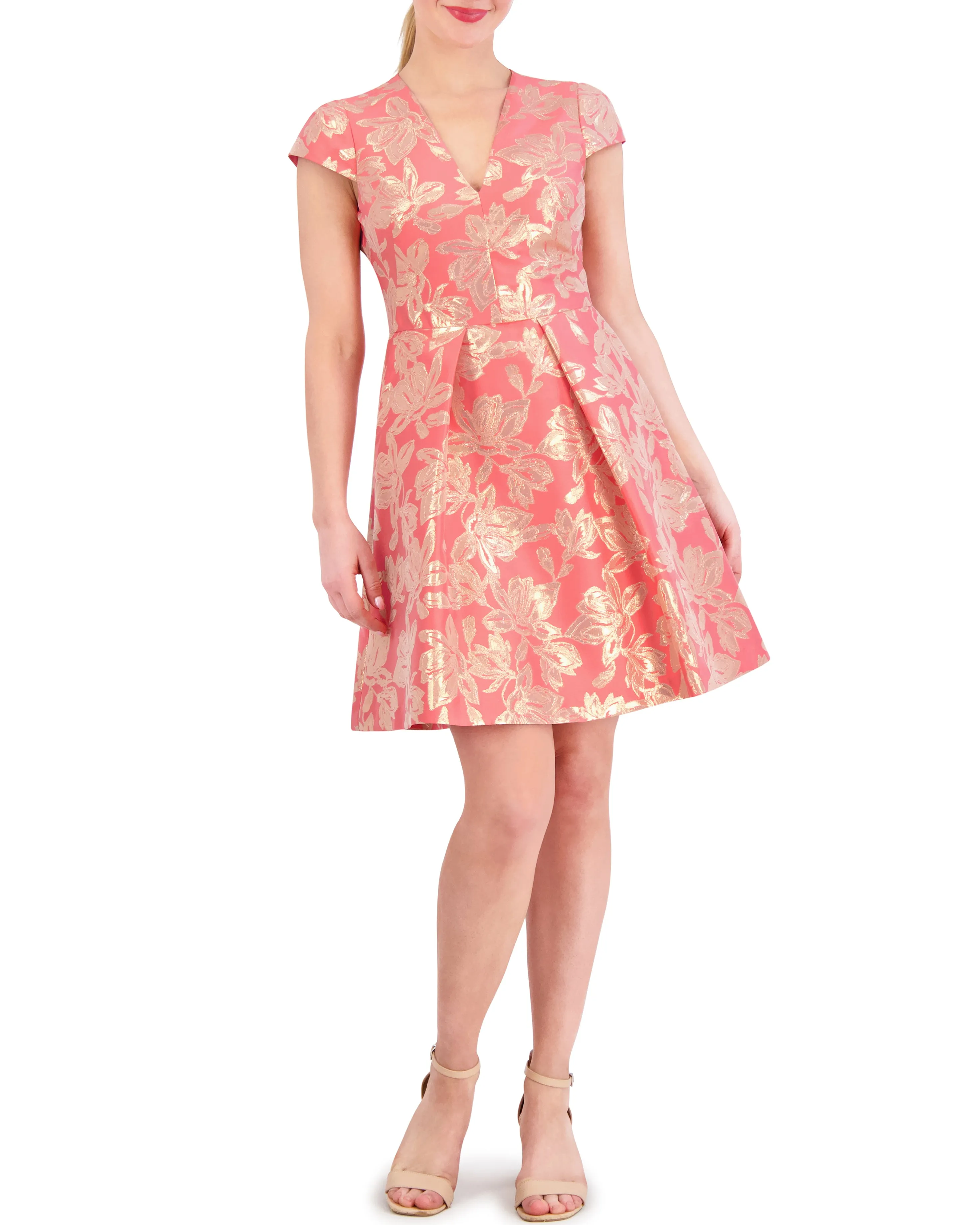 Petite Floral-Jacquard Fit-And-Flare Dress