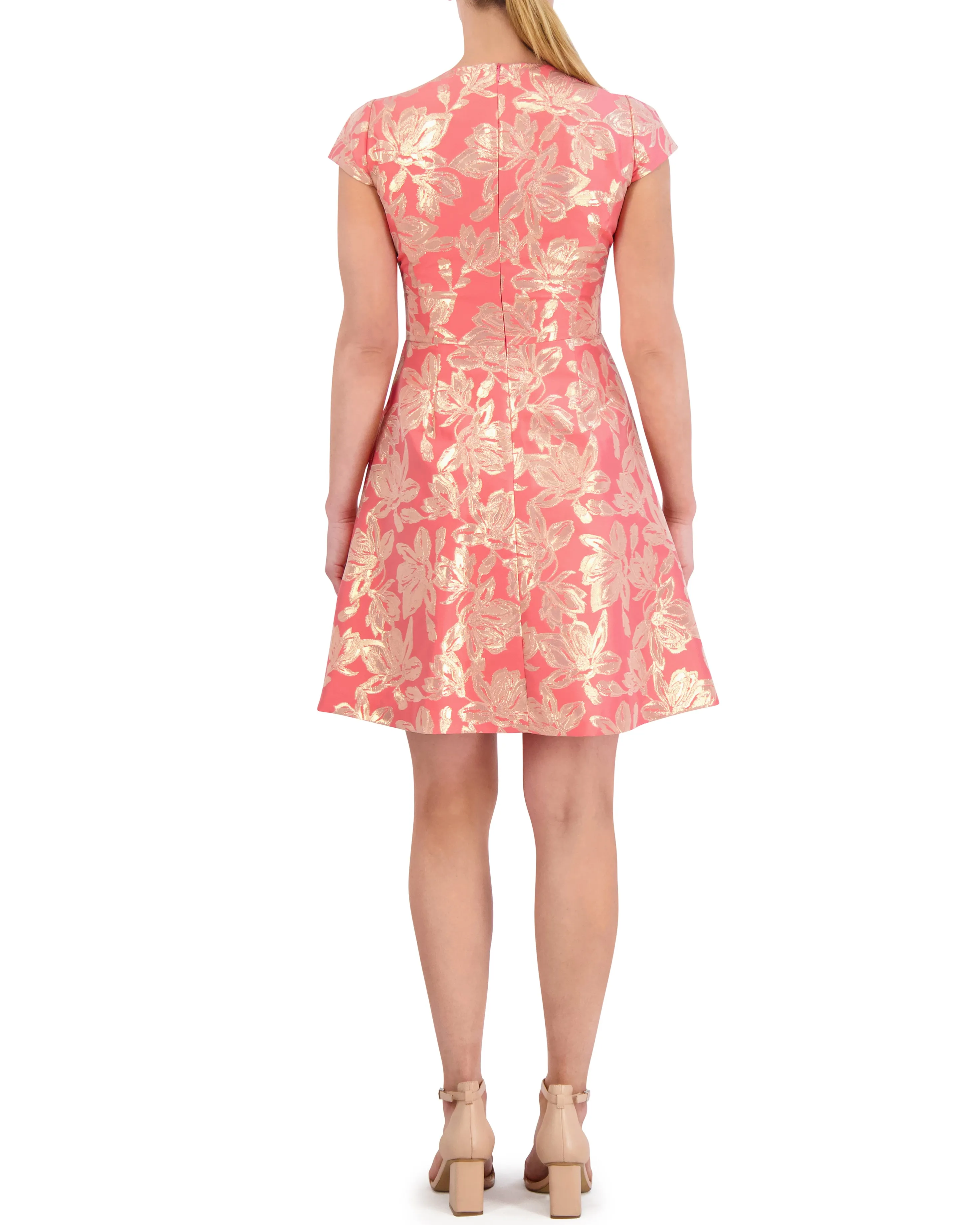 Petite Floral-Jacquard Fit-And-Flare Dress