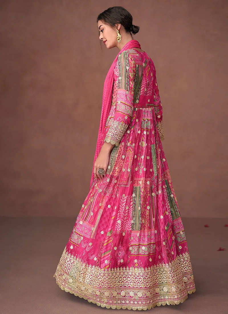 Pink Multi Designer Embroidered Printed Anarkali Gown