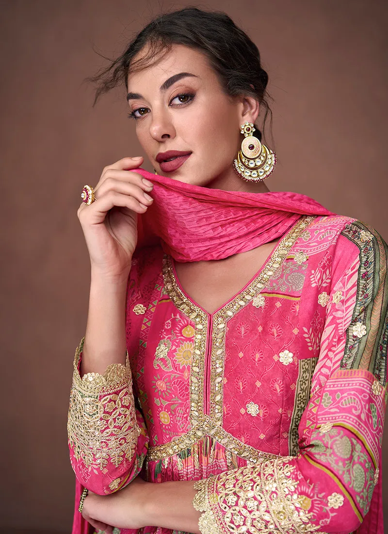 Pink Multi Designer Embroidered Printed Anarkali Gown