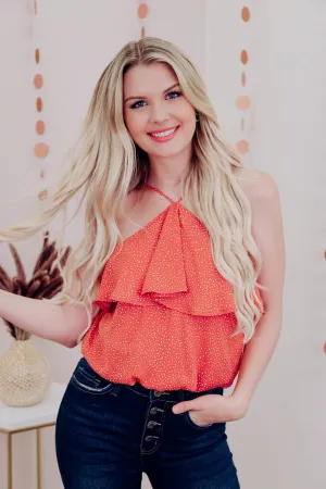 Polka Dot Cropped Blouse - Orange