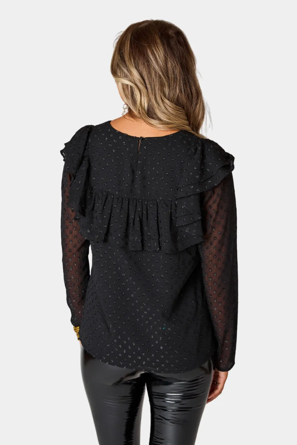 Prairie Ruffle Long Sleeve Top - Black Quartz