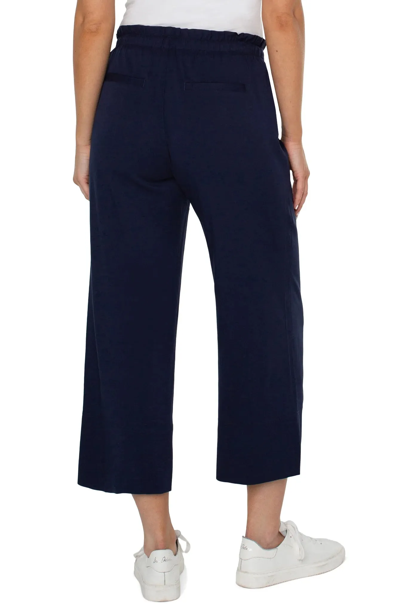 Pull-On Tie Waist Wide Leg Ankle Pants | Cosmic Navy