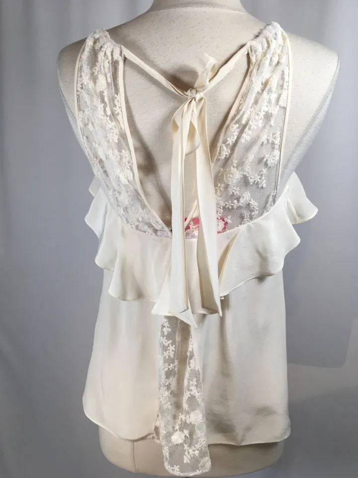 Rebeca Taylor Size 2 Ivory Silk & Lace Ruffle  Blouse 1-202-72019