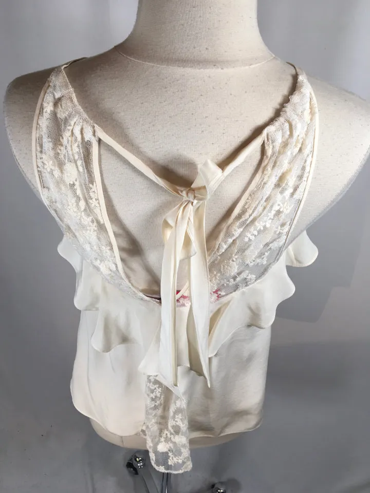 Rebeca Taylor Size 2 Ivory Silk & Lace Ruffle  Blouse 1-202-72019