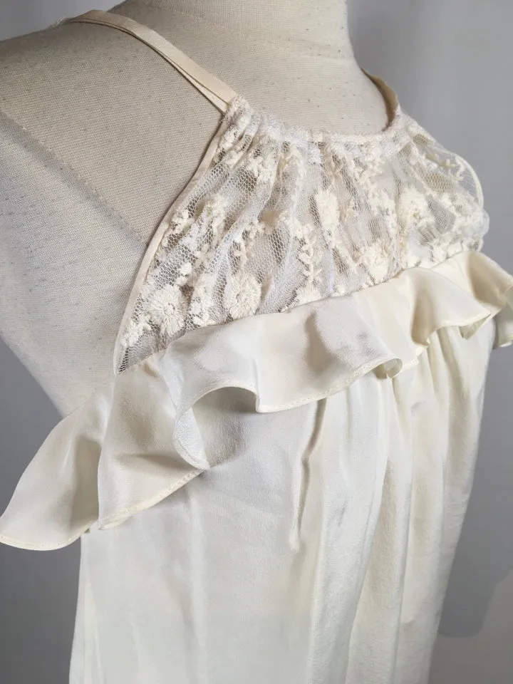 Rebeca Taylor Size 2 Ivory Silk & Lace Ruffle  Blouse 1-202-72019