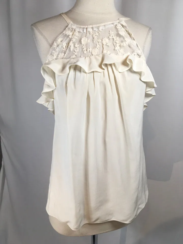 Rebeca Taylor Size 2 Ivory Silk & Lace Ruffle  Blouse 1-202-72019