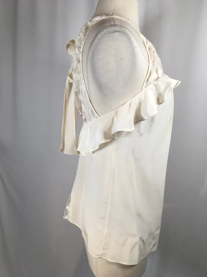 Rebeca Taylor Size 2 Ivory Silk & Lace Ruffle  Blouse 1-202-72019