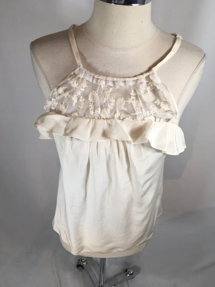 Rebeca Taylor Size 2 Ivory Silk & Lace Ruffle  Blouse 1-202-72019