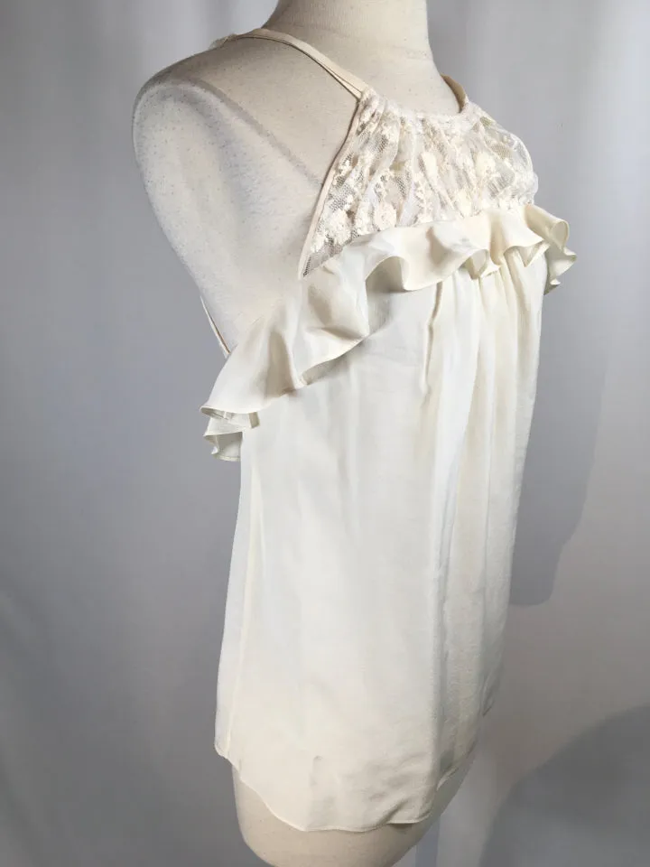 Rebeca Taylor Size 2 Ivory Silk & Lace Ruffle  Blouse 1-202-72019