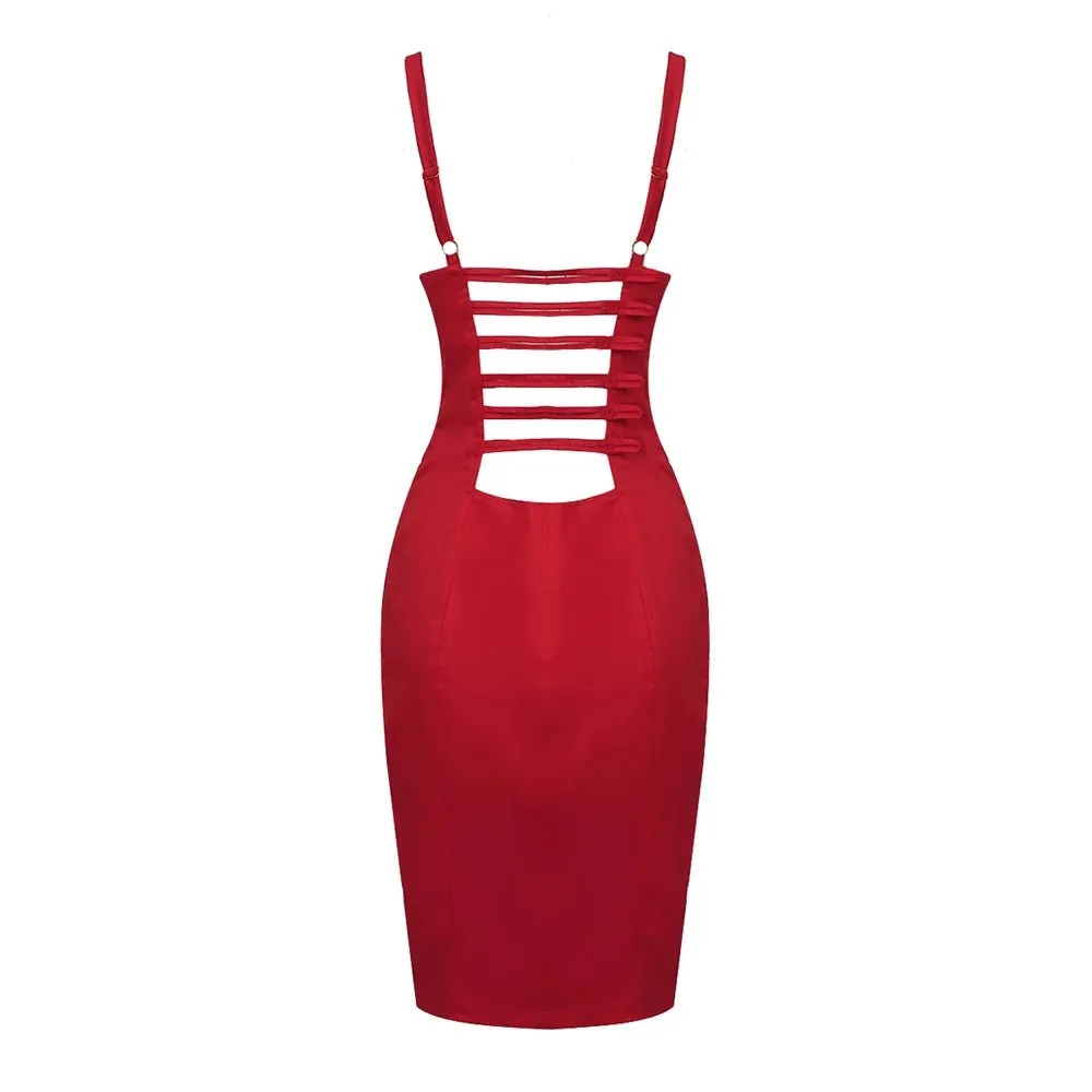 Red Satin Christmas Party Dress - Sexy Pleated Strapless Evening Outfit