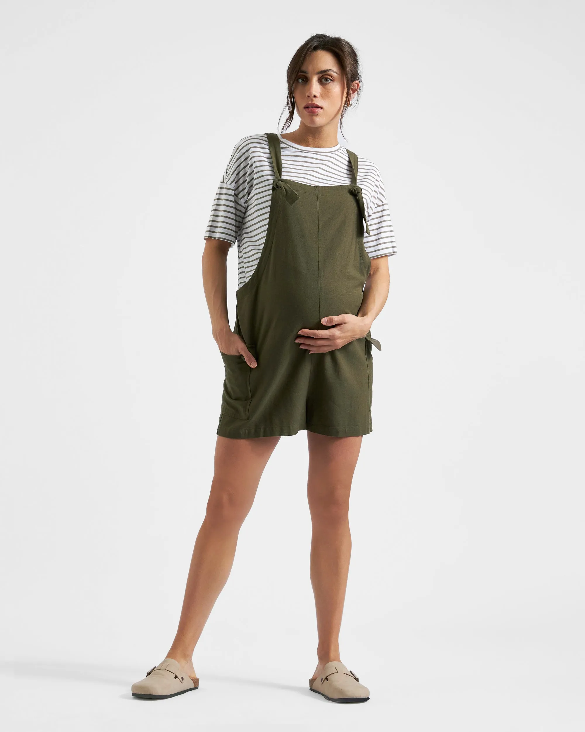 Ripe Maternity Olive Linen Overalls