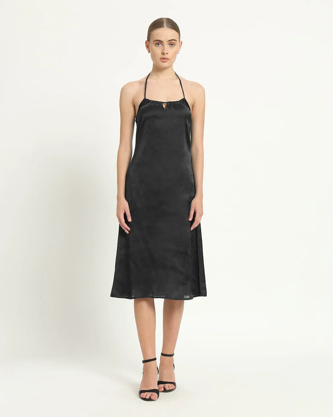 Satin Halter Neck Black Dress