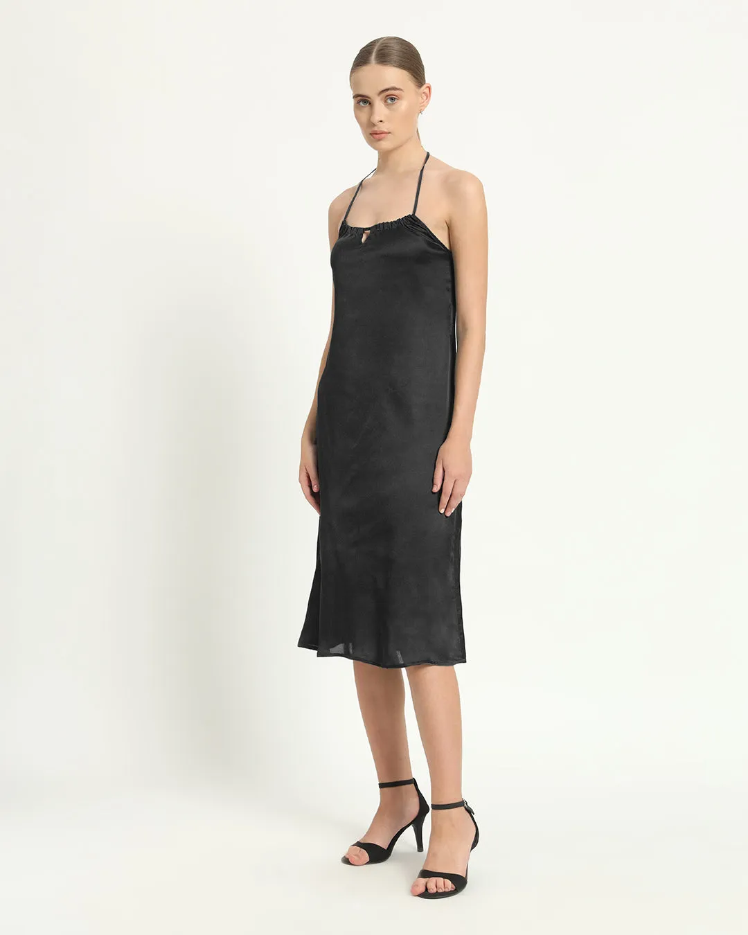 Satin Halter Neck Black Dress