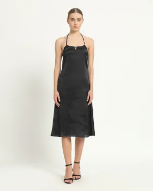 Satin Halter Neck Black Dress