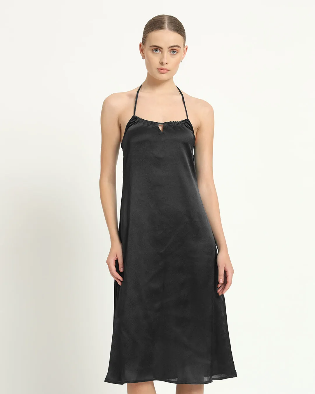 Satin Halter Neck Black Dress