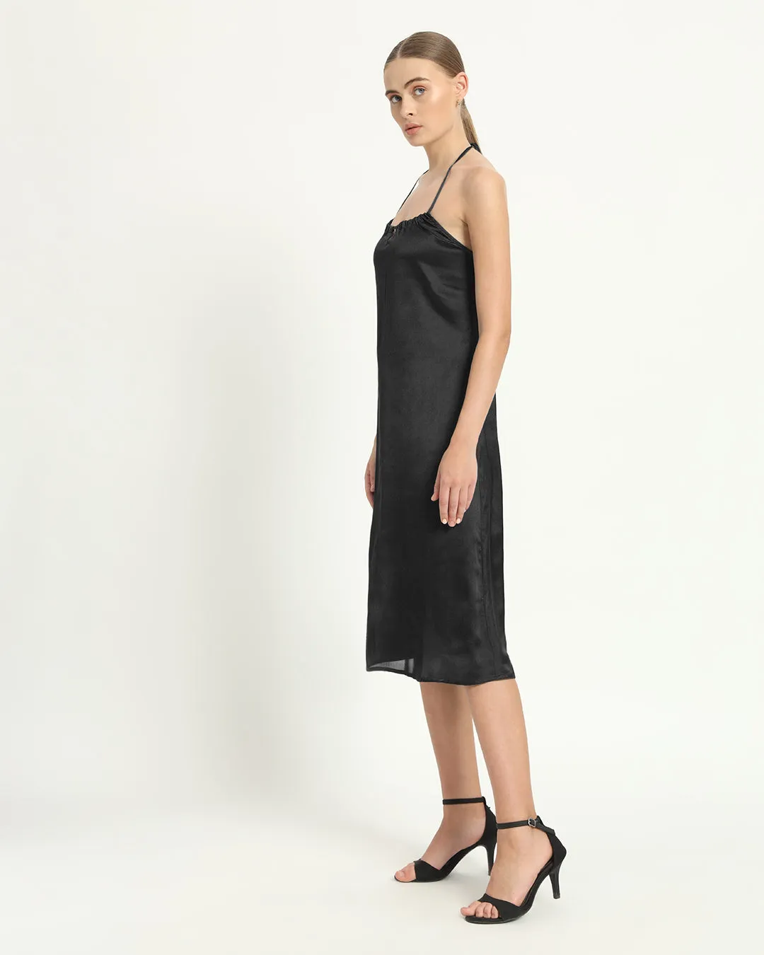 Satin Halter Neck Black Dress