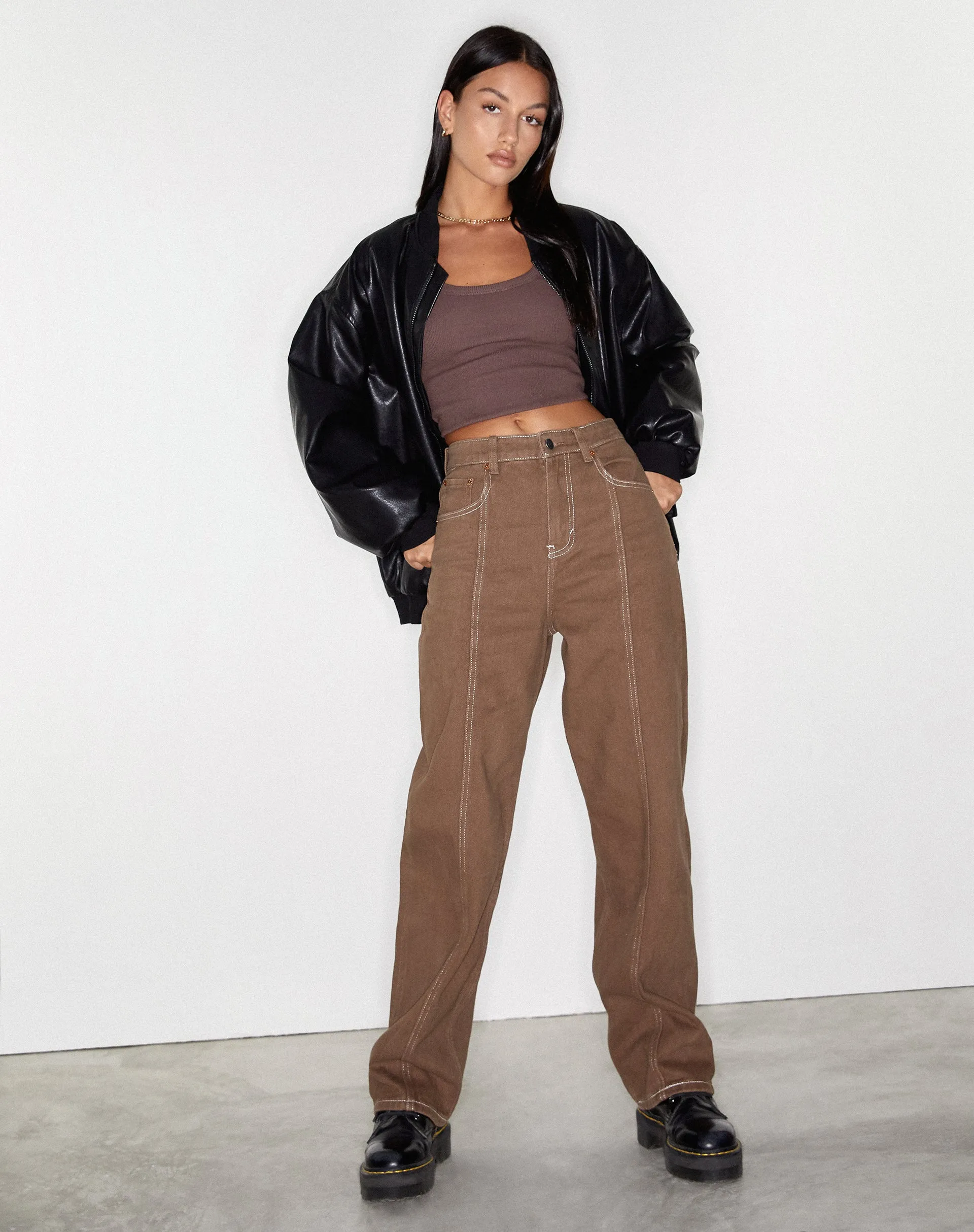 Seam Parallel Jeans in Rich Brown