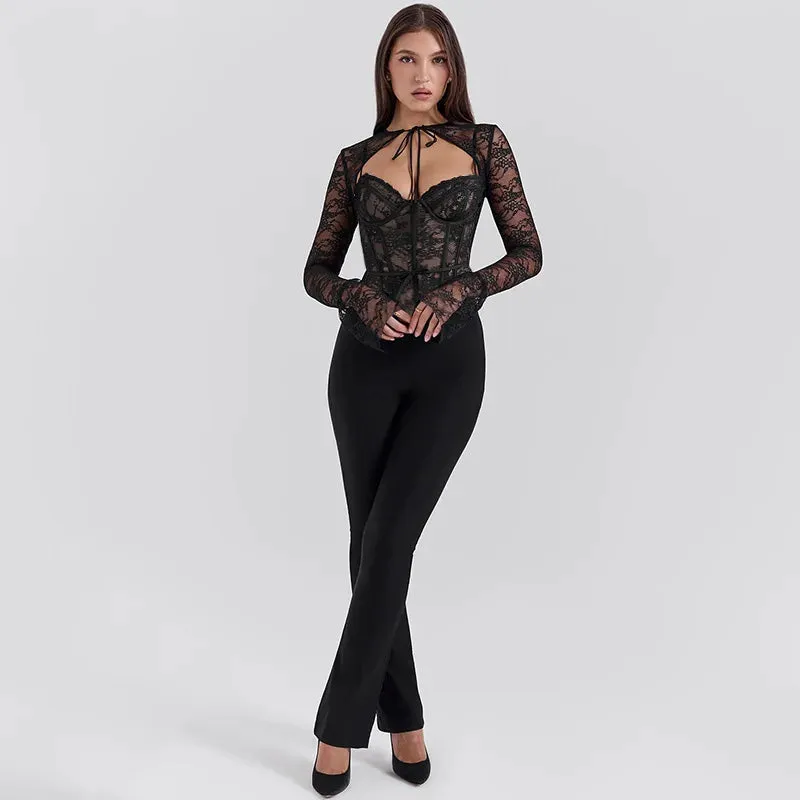 Sheer Lace Top with Flare Sleeves – Date Night Ready 💫