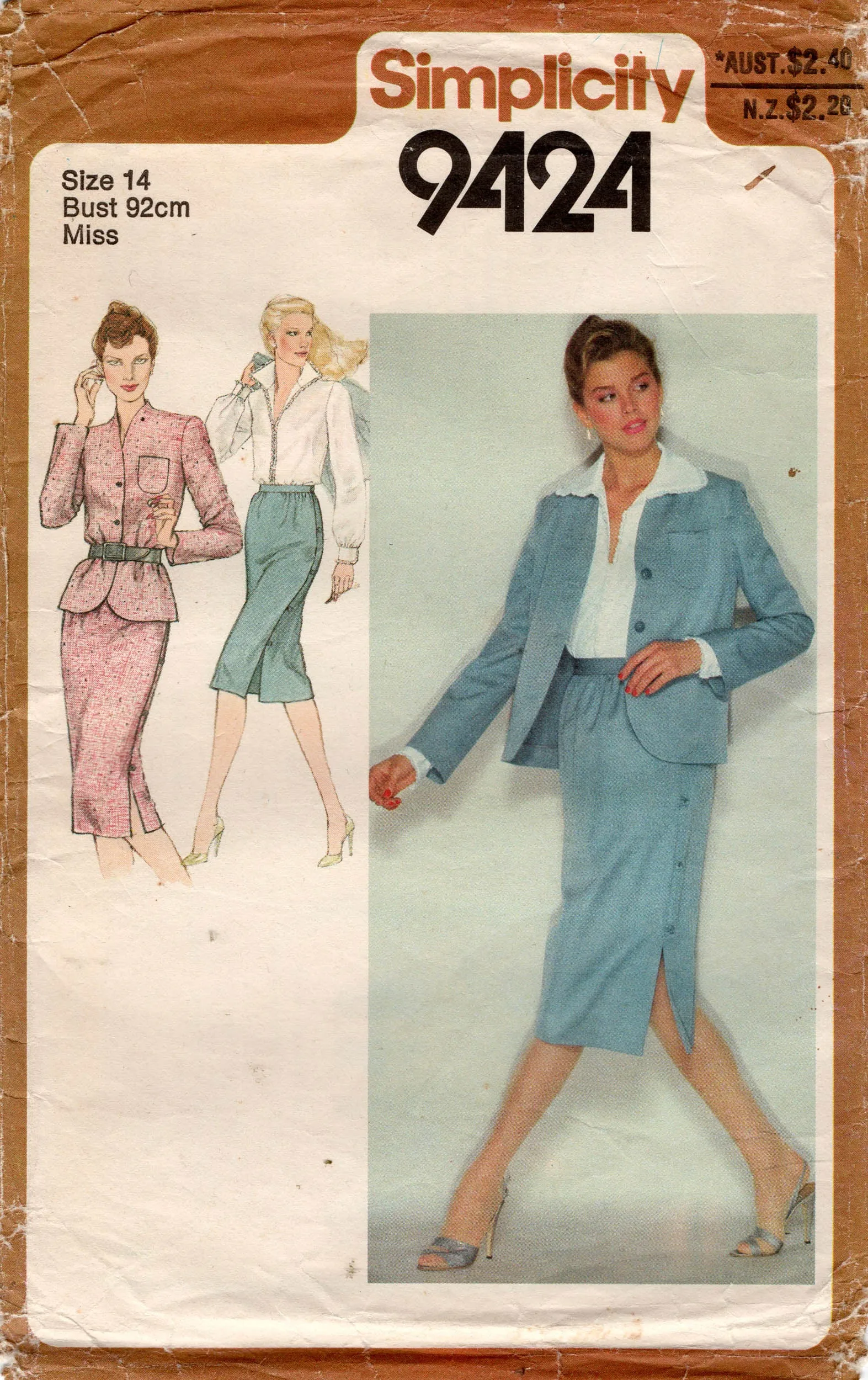 Simplicity 9424 Womens Skirt Suit with Blouse 1980s Vintage Sewing Pattern Size 14 Bust 36 inches