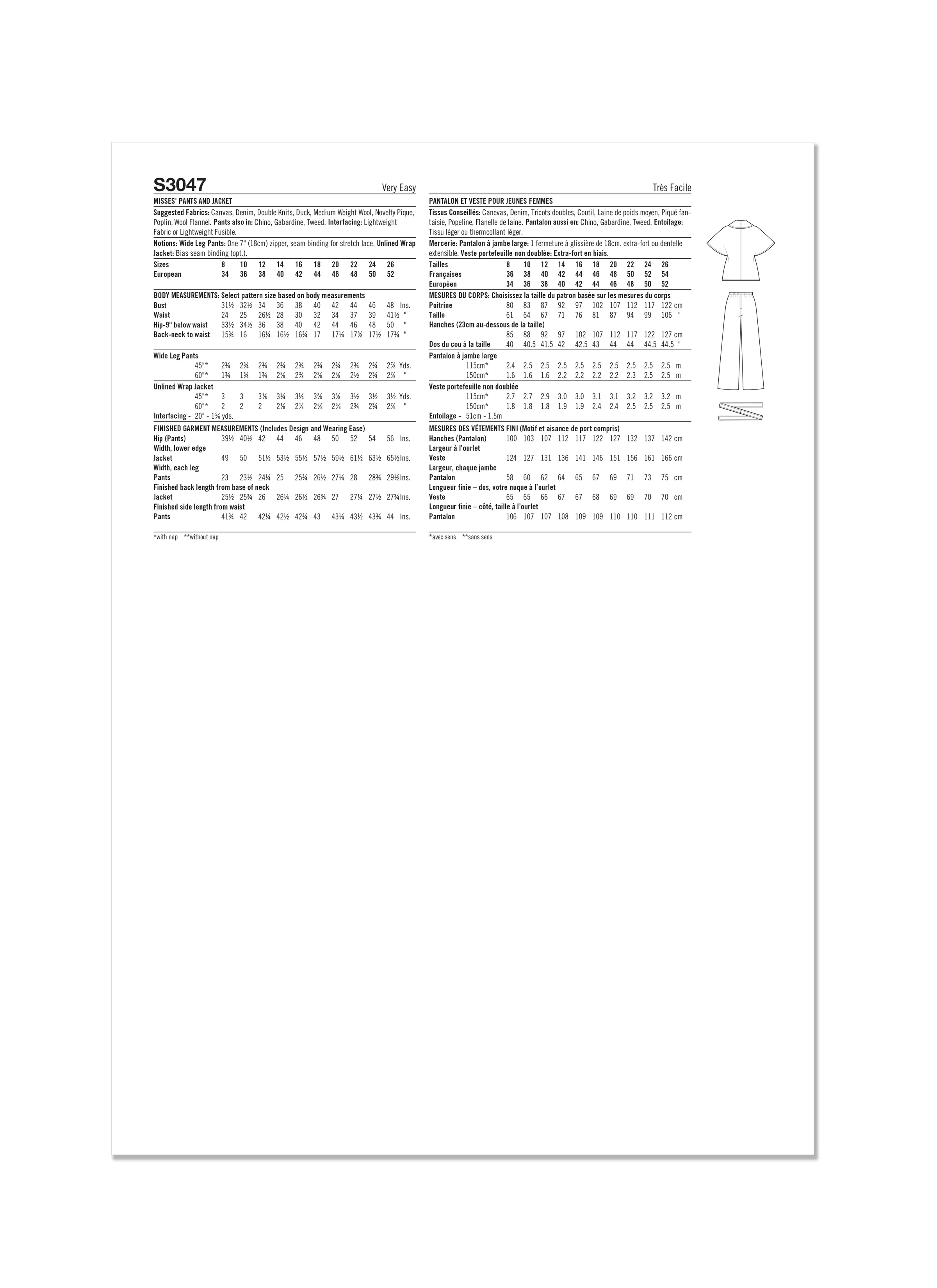 Simplicity sewing pattern S3047 Misses' Trousers and Jacket