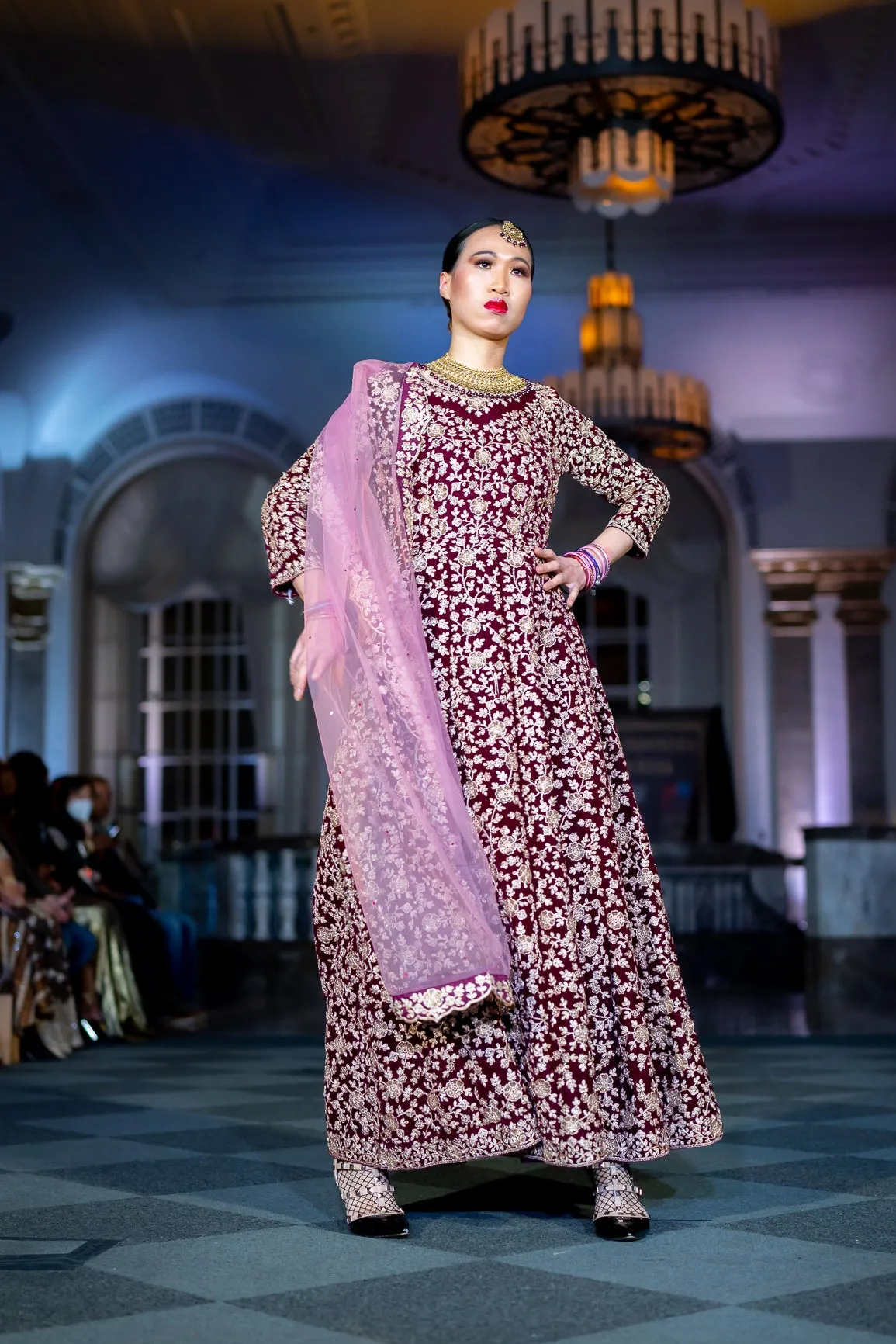 Soft Velvet Mulberry Burgundy Embroidered Gown