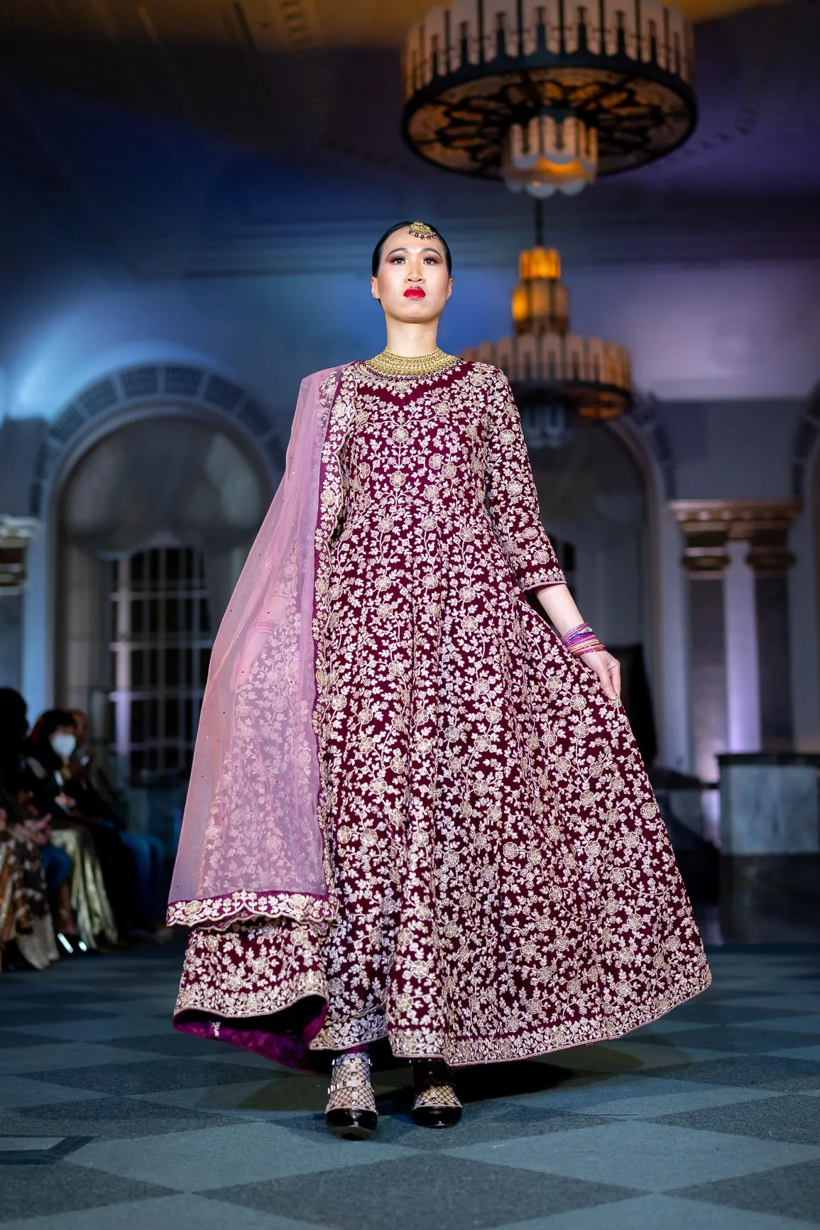 Soft Velvet Mulberry Burgundy Embroidered Gown