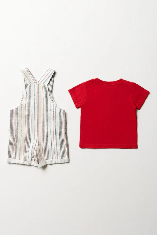 Striped Dungaree With Red Tee