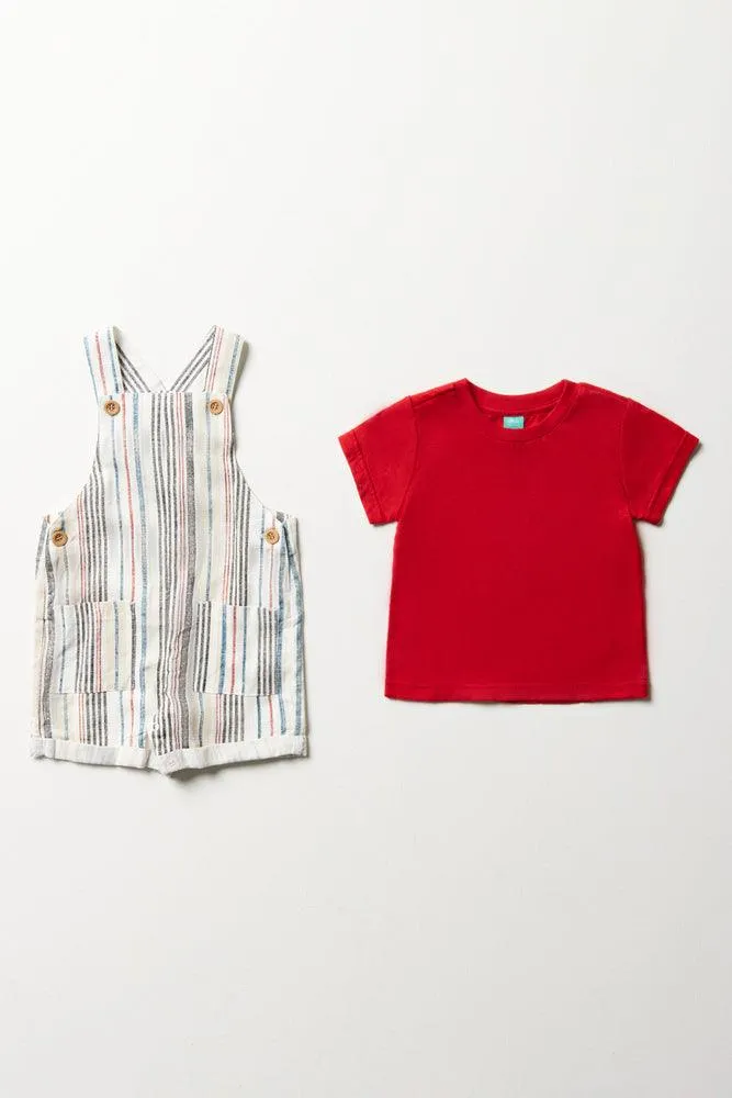 Striped Dungaree With Red Tee