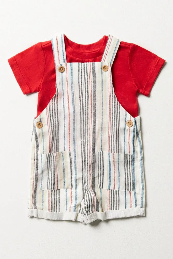 Striped Dungaree With Red Tee