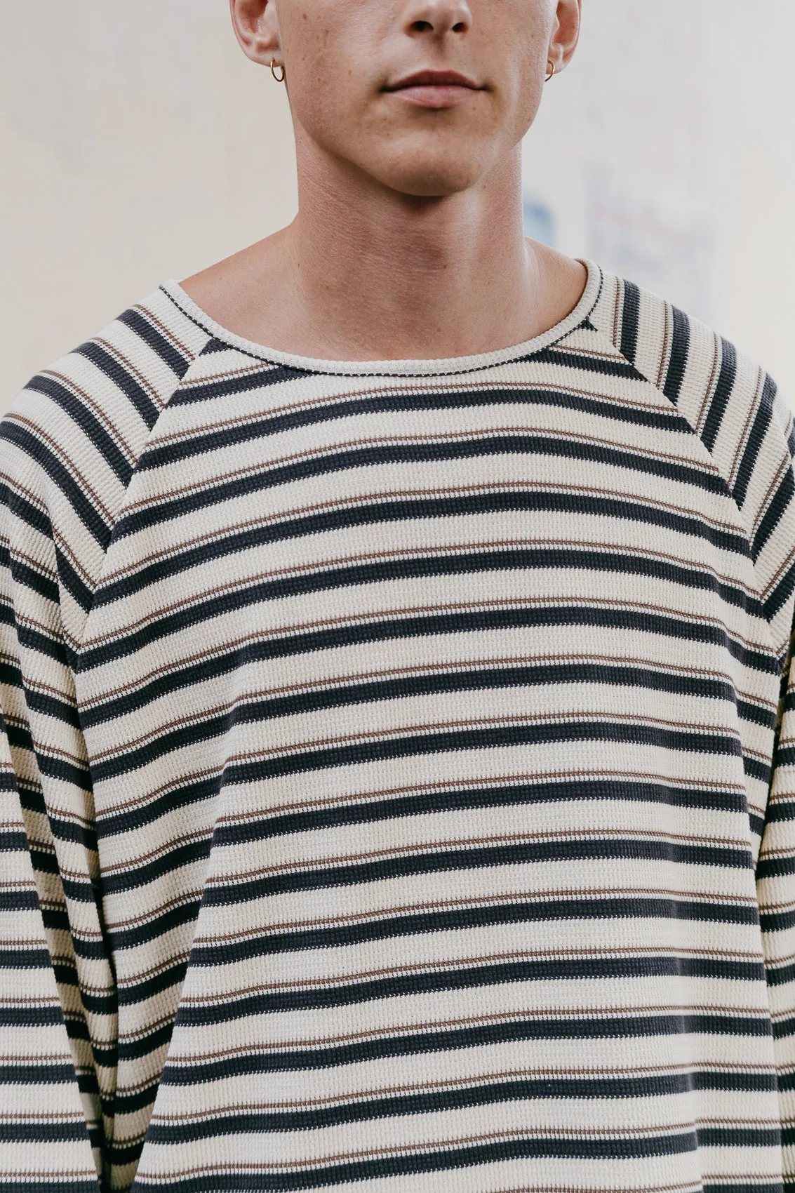 Striped Long Sleeve T-Shirt - Blue and Cream