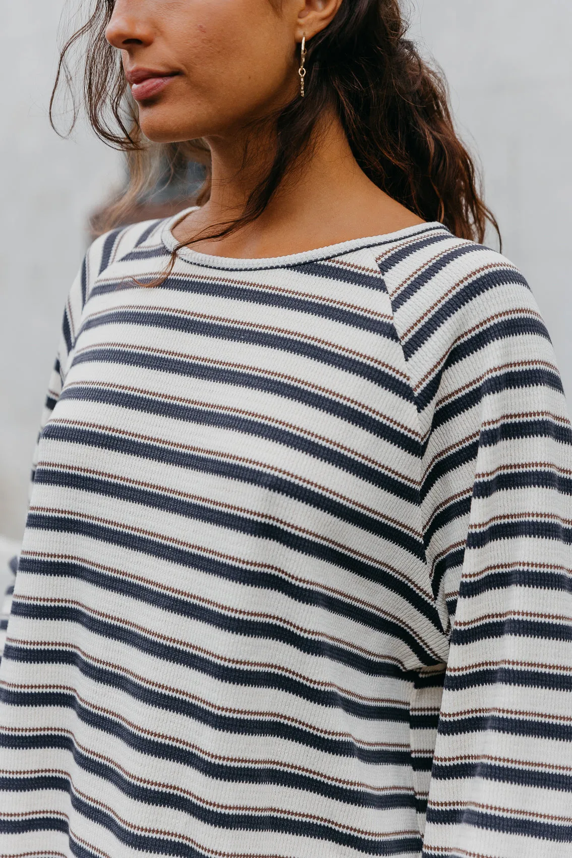 Striped Long Sleeve Unisex T-Shirt - Blue and Cream