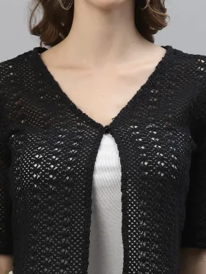 Style Quotient Women Self design black cotton lace regular smart casual shrug