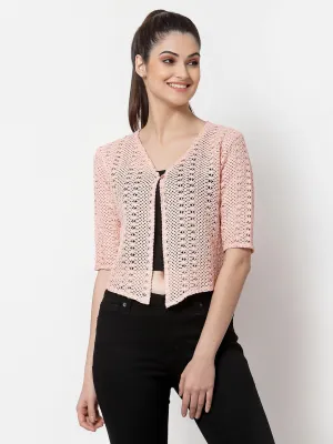 Style Quotient Women Self design Nude cotton lace regular smart casual shrug