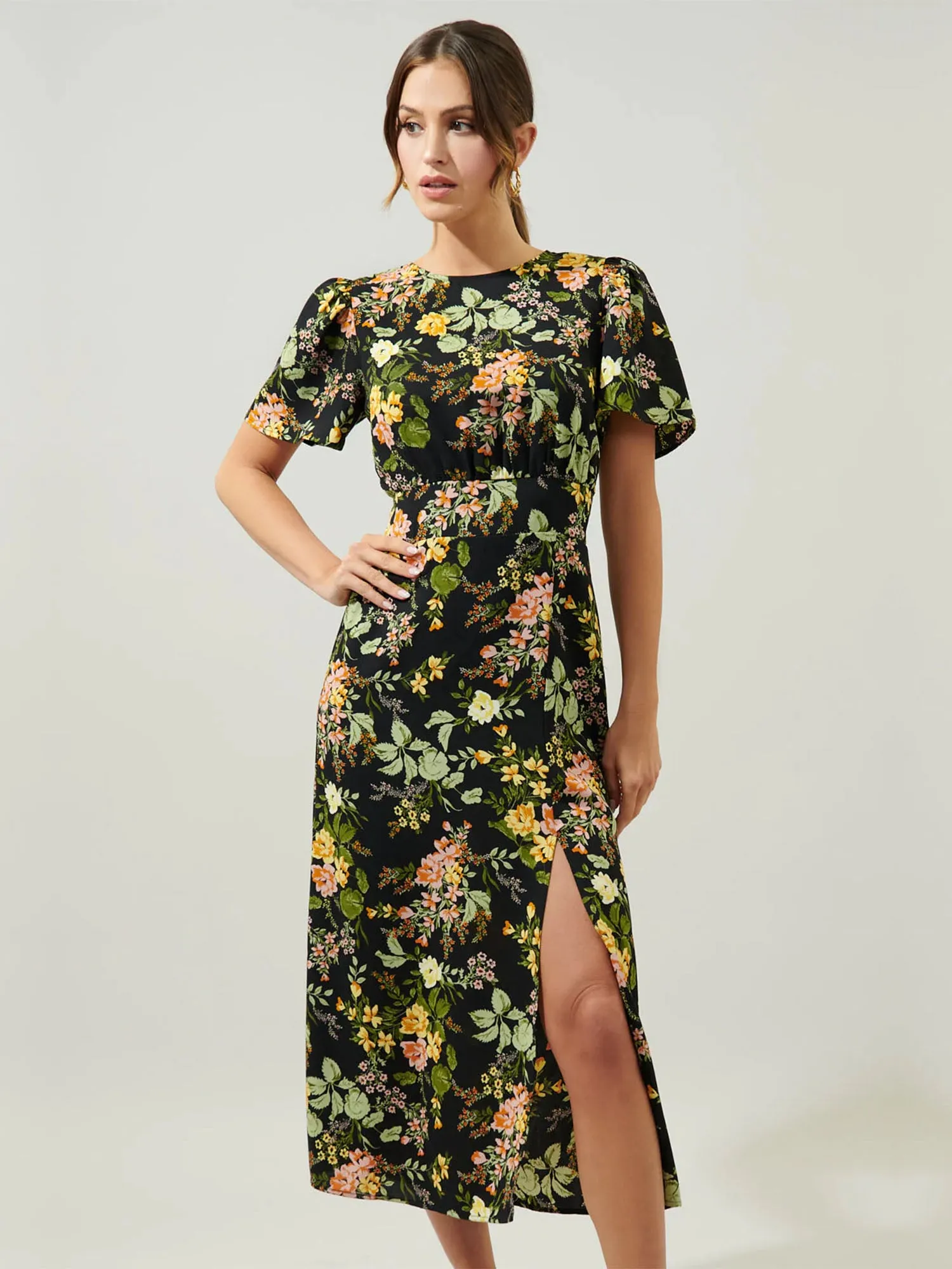 Sugarlips Short Sleeve Floral High Slit Midi Dress - Brands We Love