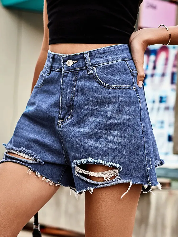 Summer Trendy Ripped Hem Shorts