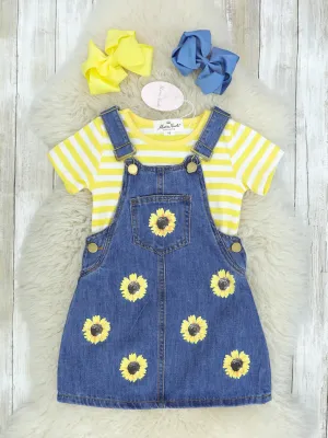 Sunflower Denim Overalls Set