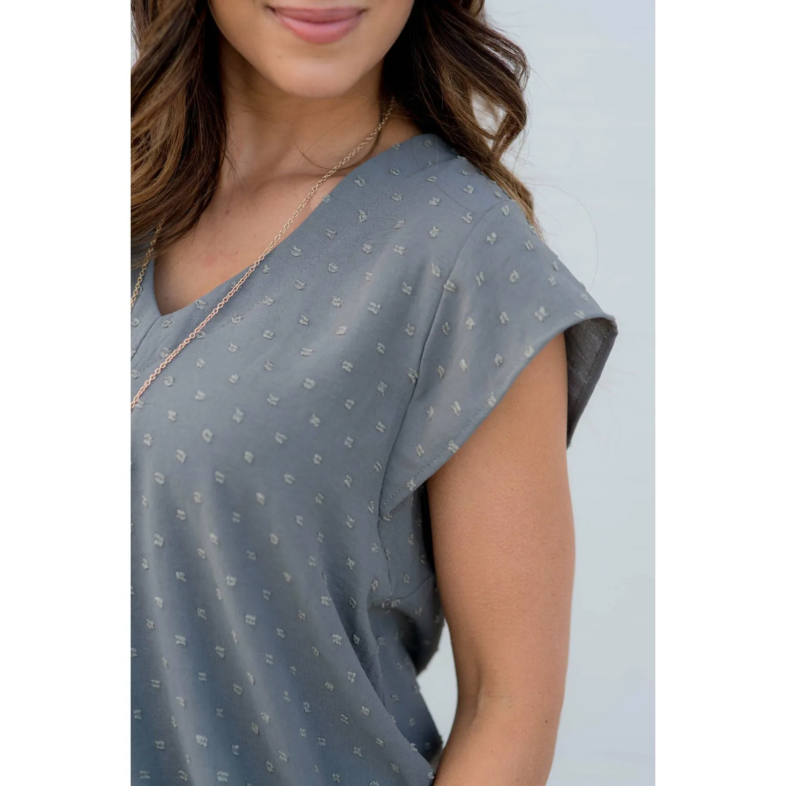 Swiss Dot V-Neck Blouse