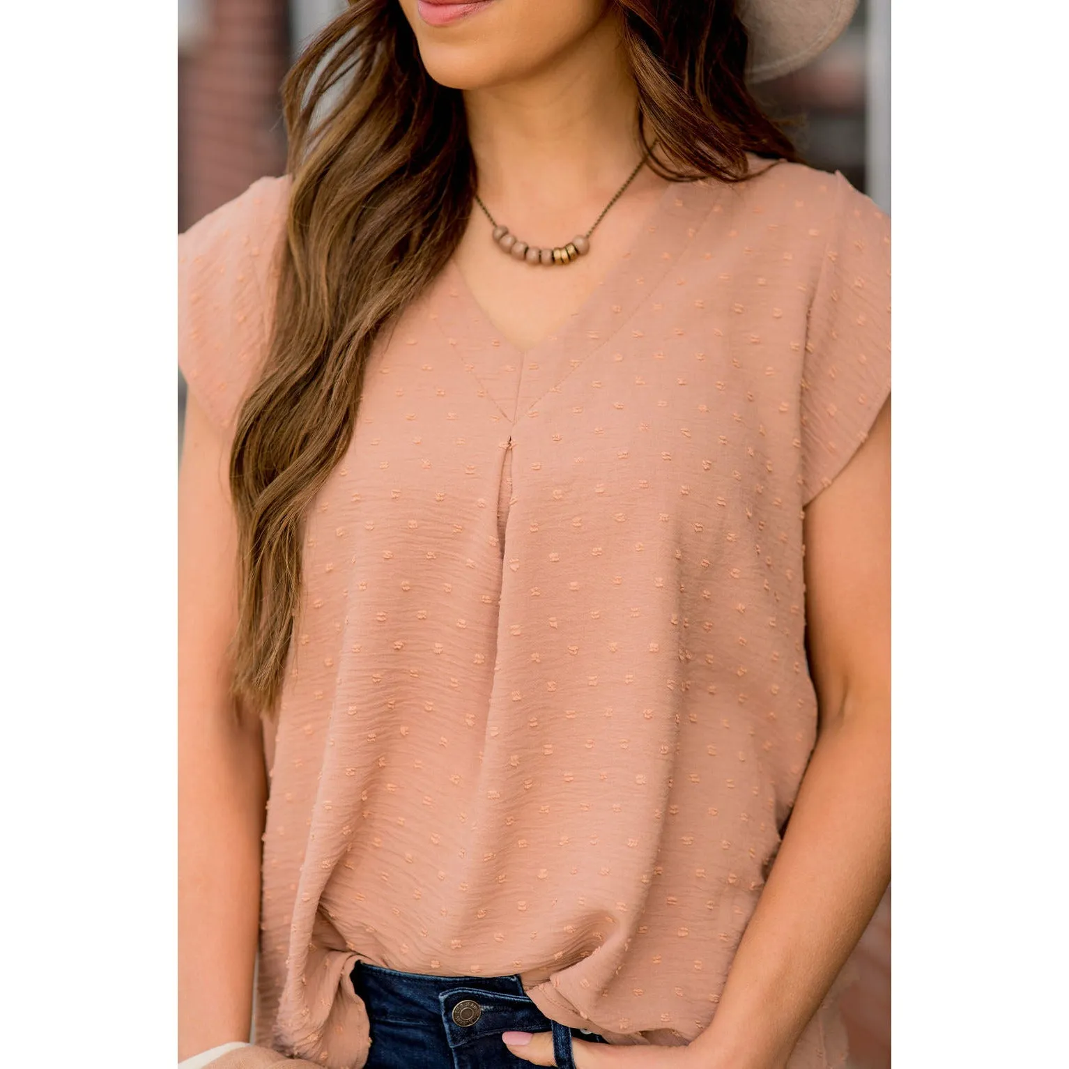 Swiss Dot V-Neck Blouse