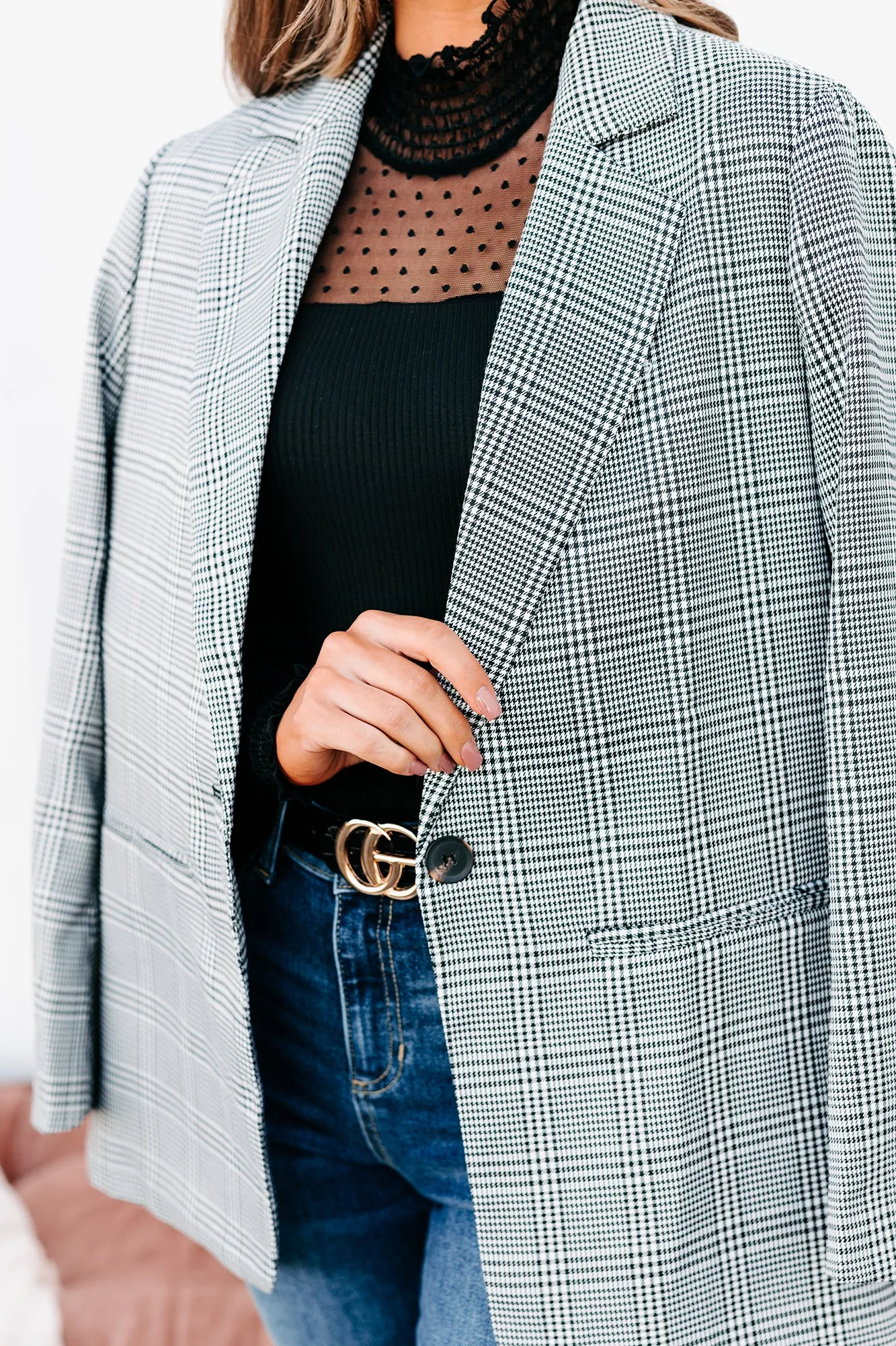 Time Is Money Oversized Plaid Blazer (Black)