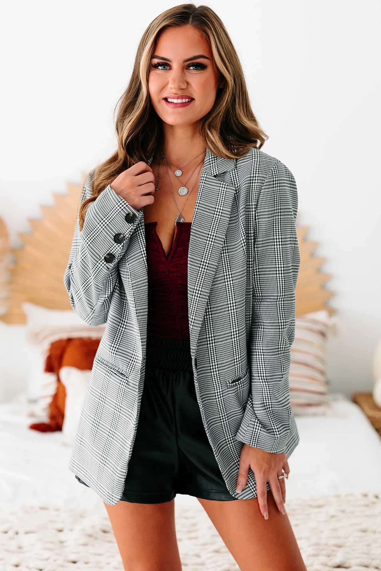 Time Is Money Oversized Plaid Blazer (Black)