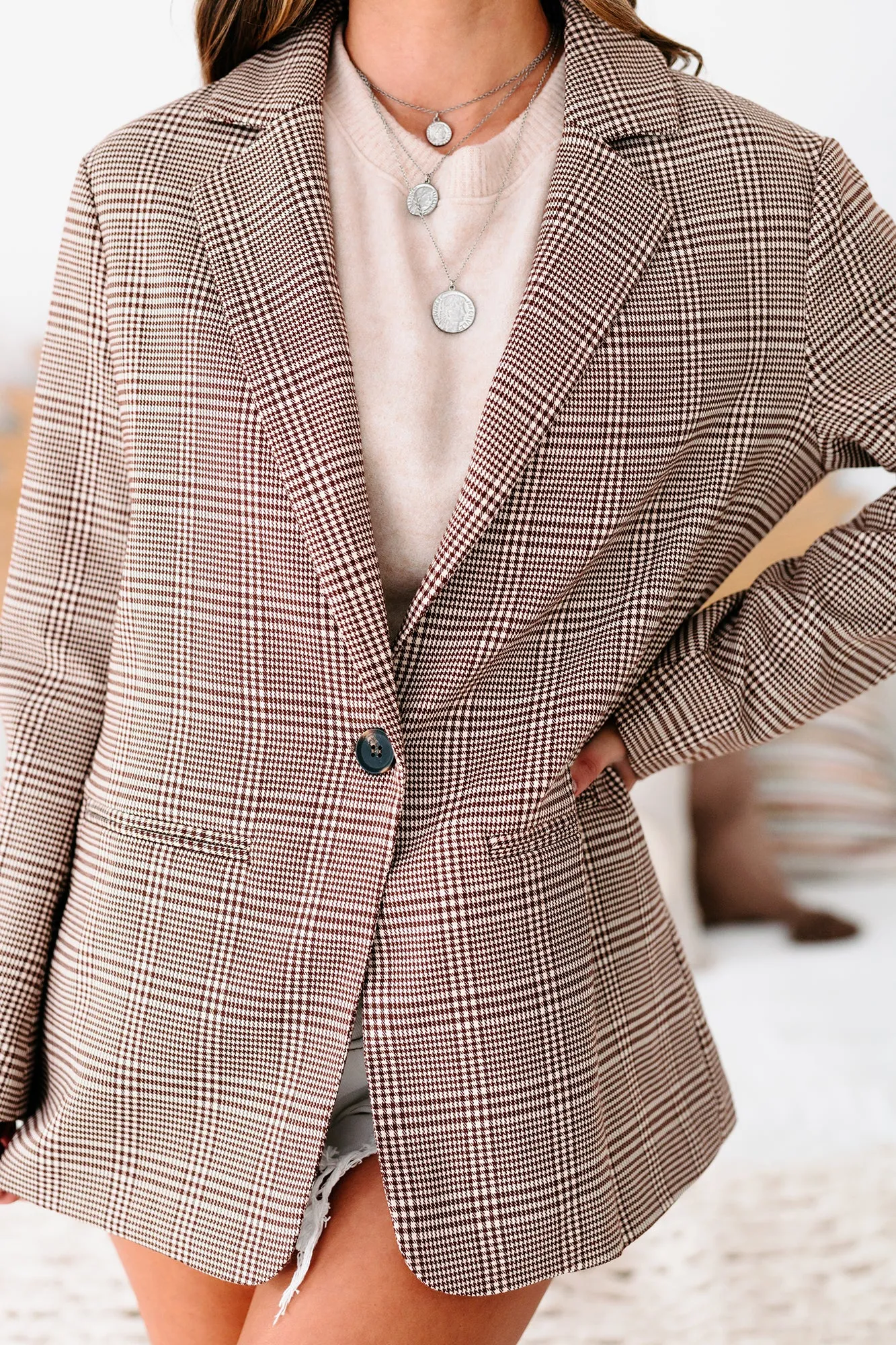 Time Is Money Oversized Plaid Blazer (Brown)