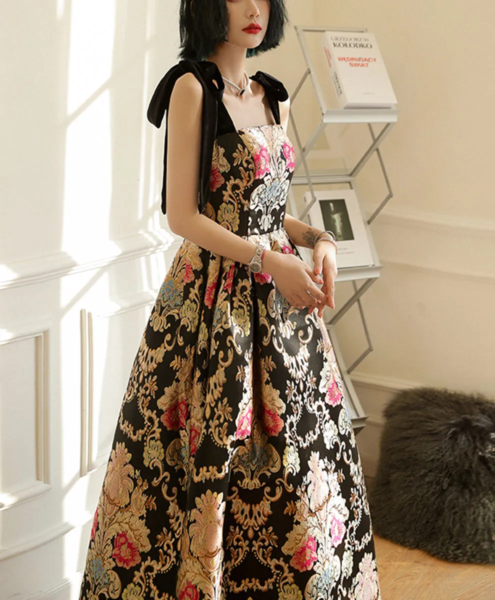 Unique Satin Long Prom Dress, Flowers Satin Long Evening Dress