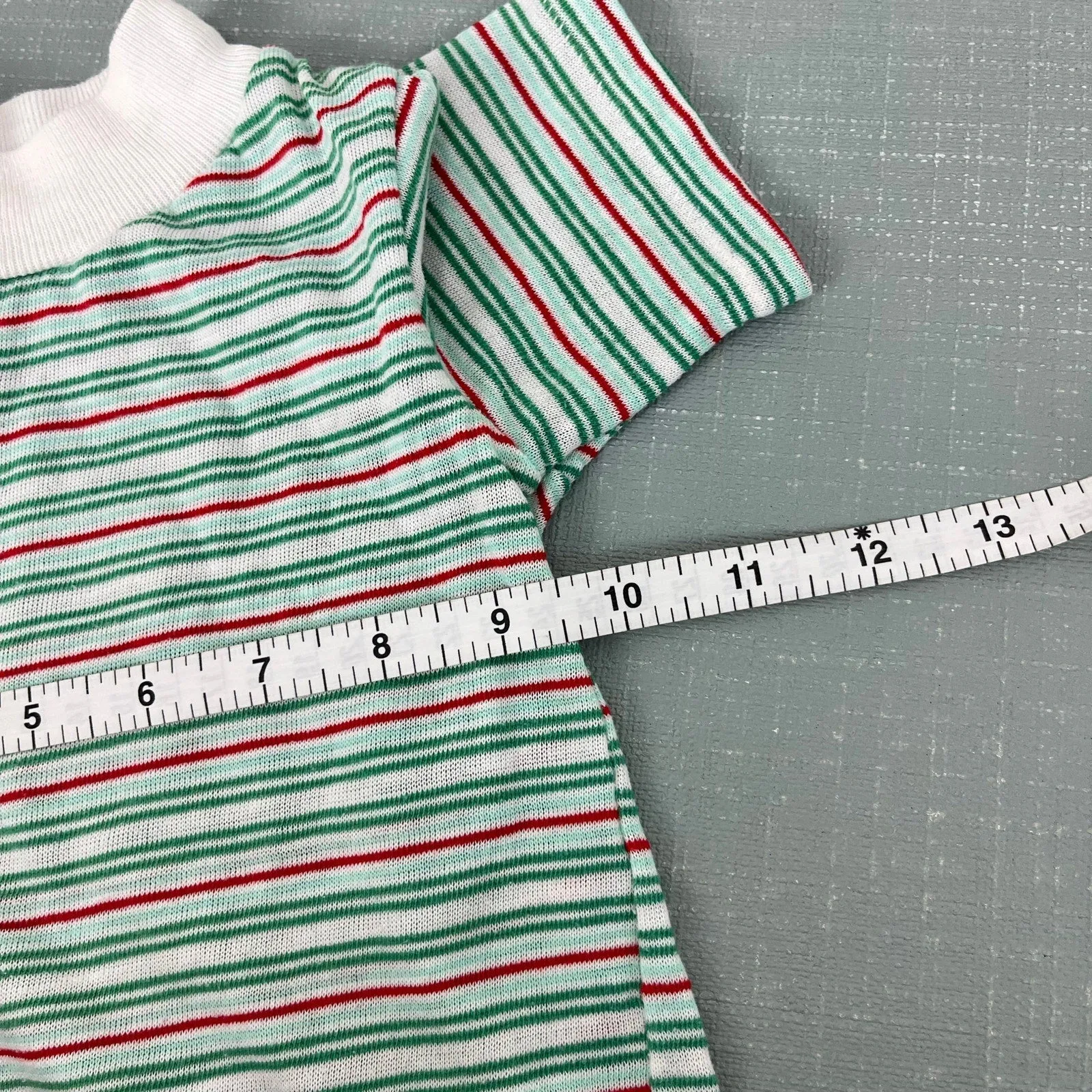 Vintage Red and Green Striped Short Sleeve Tee Shirt