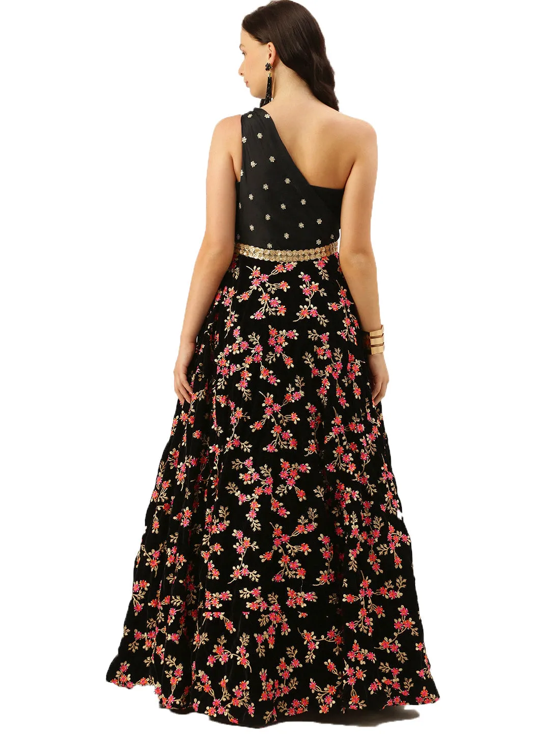 Vogue One Shoulder Style Embroidered Gown