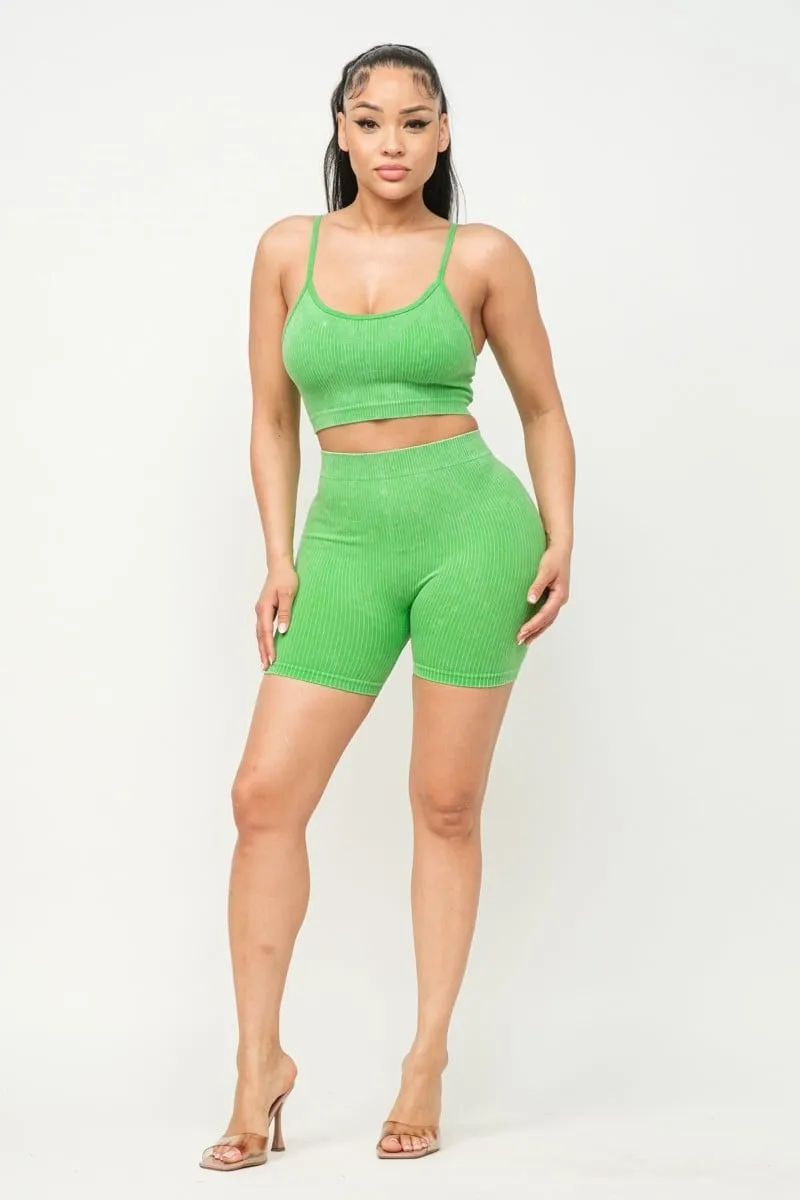 Washed Seamless Basic Tank Top And Shorts Set