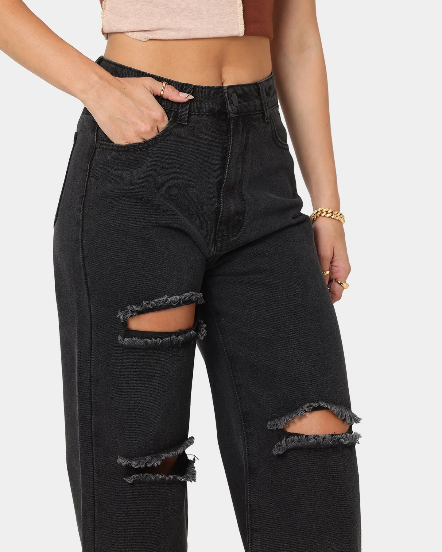 XXIII Women's CIA Baggy Rip Knee Jeans Black